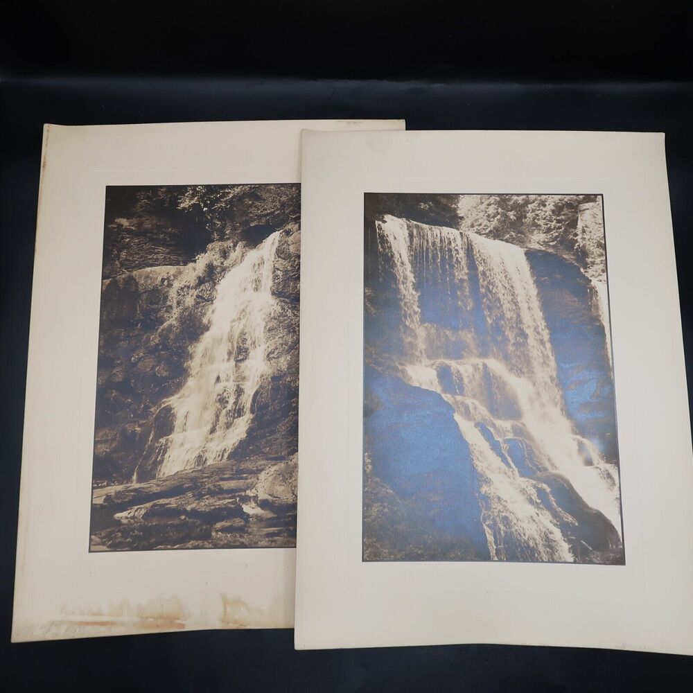 Photograph Set of 2 9x13 Waterfalls Pennsylvania 1920s 1930s Nature Vintage